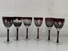 Set 6 calici in cristallo inciso rosso rubino Boemia vintage h 17,5 cm bicchieri