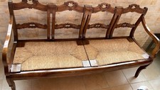 Antico divanetto divano in noce arte povera sarda impagliato panca panchetta