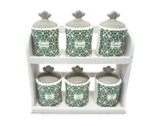 Set 6 Barattoli Contenitori Spezie in Ceramica Decoro Agadir + Mensola