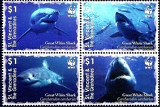 St Vincent Grenadine 2006 WWF pesce squalo bianco conservazione marina nero MNH