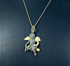 CIONDOLO ORO 18KT 750 ANGIOLETTO ARGENTO BRUNITO ARTIGIANALE PENDENTE USATO 18CT