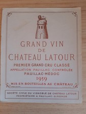 étiquette vin chateau Latour 1959 MAGNUM specimen Pauillac wine label bordeaux