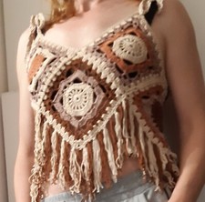 Top Granny Uncinetto Donna Canottiera Crop Copricostume Cotone Fatto A Mano 