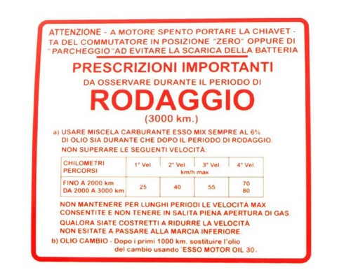 142721030 targhetta rodaggio - 142721030,