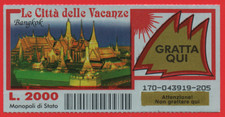 GRATTA E VINCI LOTTERIA N°6/170 LE CITTA' DELLE VACANZE BANCKOK NUOVO VERGINE