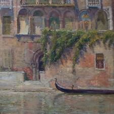Carl Weiss Venezia Palazzo Gondola Impressionismo Firmato Olio Cartoncino da Dipingere 1900 circa