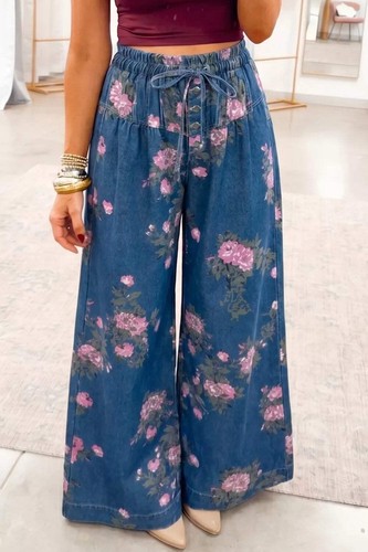Jeans floreale gamba larga