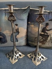 Vintage Rara Coppia Candelabri Stile Art Nouveau Liberty Metallo