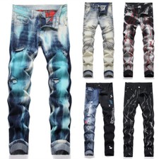 Jeans uomo punk streetwear casual slim fit pantaloni denim strappati jeans lunghi uomo