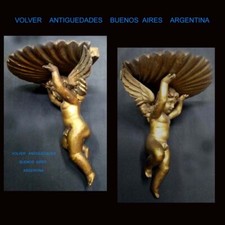 Bellissima consolle antica in legno intagliato a mano dorato 1 angelo mensola