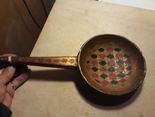 VECCHIO GRANDE MESTOLO LEGNO DORATO LUNGHEZZA 33,5 DIAMETRO 15 CM COSÌ COME IN F
