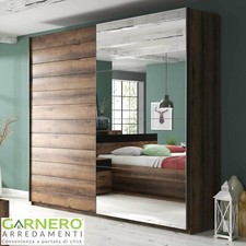Armadio moderno LISBONA Gihome ® rovere scuro 180cm ante scorrevoli specchio