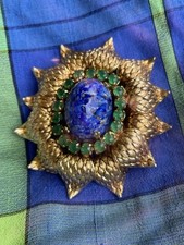 CHRISTIAN DIOR SPILLA BROOCH 1965 LAPIS E GIADA A FIORE,BELLISSIMA!