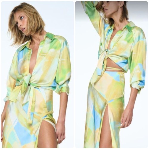 Zara printed satin button down