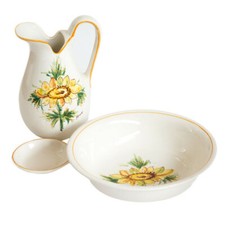 Set 3 pezzi accessori catino toilette in ceramica da camera per lavabo girasoli