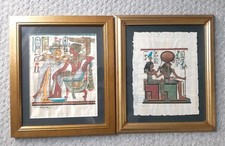 COPPIA dipinti papiro egizio incorniciati originali opera d'arte 12x14" di Luxor 