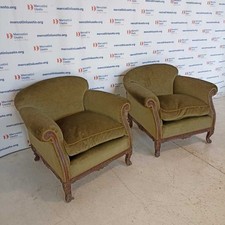 Coppia Poltrone Antiche Stile Barocco Velluto Verde Italia XX Secolo Originali