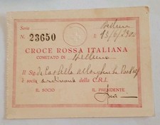 Tessera fascismo WW2 Croce Rossa Italiana Comitato Di Belluno 