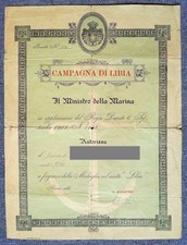 Regia Marina - Diploma Ministero della Marina - Medaglia Campagna di Libia 1915