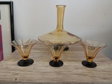 DECANTER E 3 BICCHIERINI VETRO AMBRATO E NERO ART DECÒ RARI