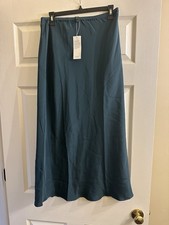 Maxi gonna nuova con etichette Eileen Fisher seta doppia crepe bias verde pino pull on taglia S $278