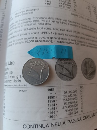 Moneta lire del - da, 1951