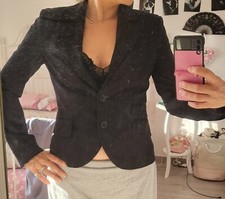 Giacca Donna Gessata Nera Elegante Interno Bianco Tg S