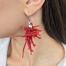 Orecchini corallo rosso in argento 925, gioielli italiani fatti a mano
