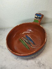 Vintage Messico terracotta padella ciotola pentola manico piatto fatto a mano