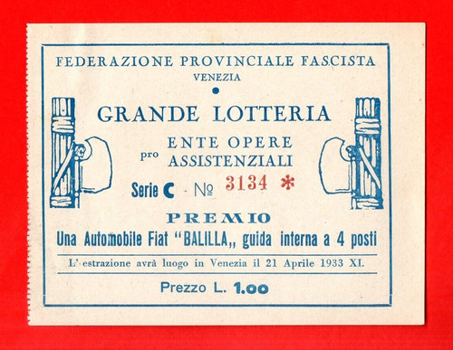 Biglietto lotteria 1933 - biglietto,