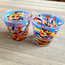 Coppia bicchieri Cinzano L'Aperitivo vintage da collezione colorati artisti