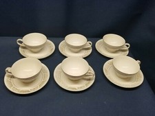 Set/6 tazze/piattini vintage Mikasa Fine China "Caravel" GIAPPONE bordo bianco grigio 