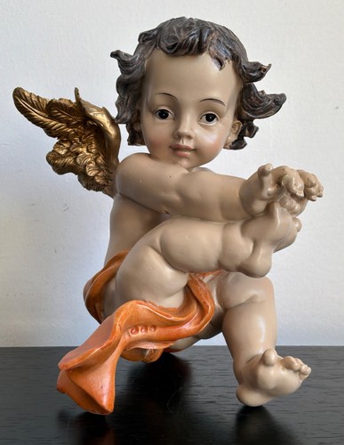 Statua angelo putto ali dorate