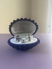 Mini Presepe Natività Argento Miniatura Con Porta gioia Conchiglia Blu Velluto