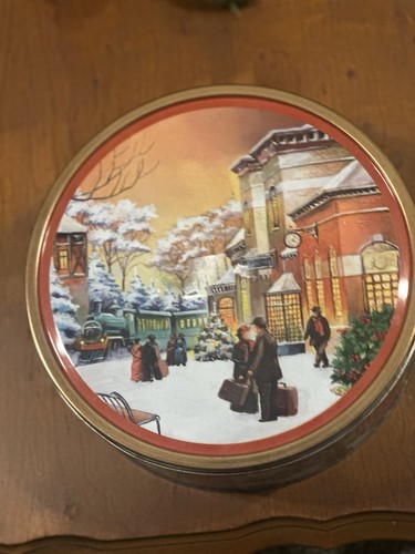 Biscottiera latta natale scena - biscottiera,