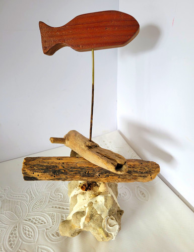 Scultura pesce spiaggia - , legno