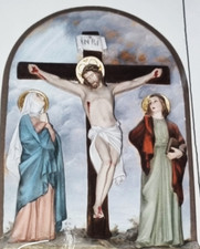 VIA CRUCIS..STAZIONE NR 12:ANTICO BASSORILIEVO IN GESSO COLORATO ORIGINALE 1900c