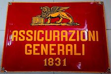 GENERALI GRANDE INSEGNA TARGA TABELLA SMALTATA BOMBATA 1930 PERFETTA ENAMEL SIGN