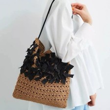 Borsa Paglia Beige Nero Donna