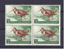 Francobolli San Marino 1960 Fauna Uccelli 3 Lire Beccaccia MNH QUARTINA SAS512