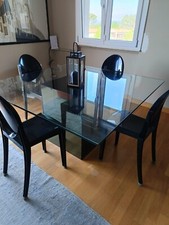 TAVOLO E TAVOLINO FUMO IN VETRO FUME' ANNI '80 VINTAGE