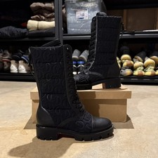 Stivali Christian Louboutin Pavleta Flat Combat in pelle neoprene neri EU 37