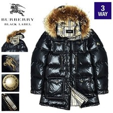 Piumino Burberry Black Label 3way Nova Check cappotto uomo L nero pelliccia di volpe cappuccio