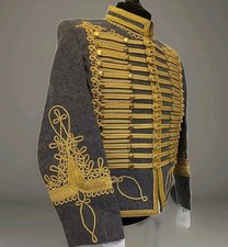  Giacca Uomo Ussaro Napoleonico Grigio Uniforme Militare Tunica Pelisse Ussaro 