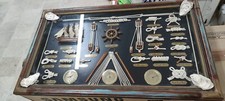 Quadro vintage navale trasformato in tavolino, navi, nodi, timone, museo mare