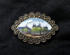 ANTICA SPILLA CON MINIATURA - GENOVA PIAZZA DE FERRARI - PRIMI '900