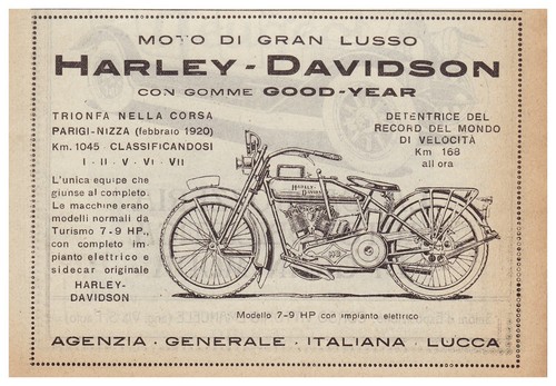 Pubblicita 1920 moto harley - 1920,