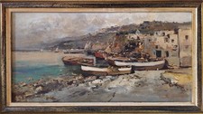 Ezelino Briante Paesaggio costiero napoletano Marina Dipinto Olio Impressionista