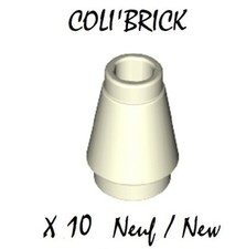 Lego 4589 b - 10x Brique Cone / Cone 1x1 top groove - Blanc / White - NEW NEUF