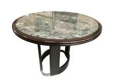 Tavolo Tondo Laccato FintoLegno con piano in marmo Verde Alpi, originale anni’70